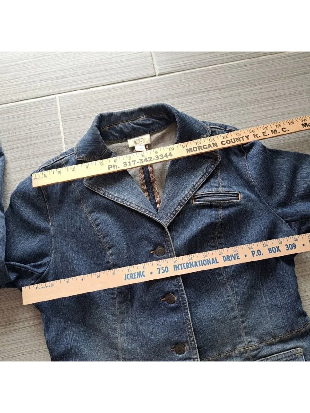 Y2K Ann Taylor Loft Womens Denim Blazer Jacket Size 8 Button Front Cotton Blue - Picture 8 of 10